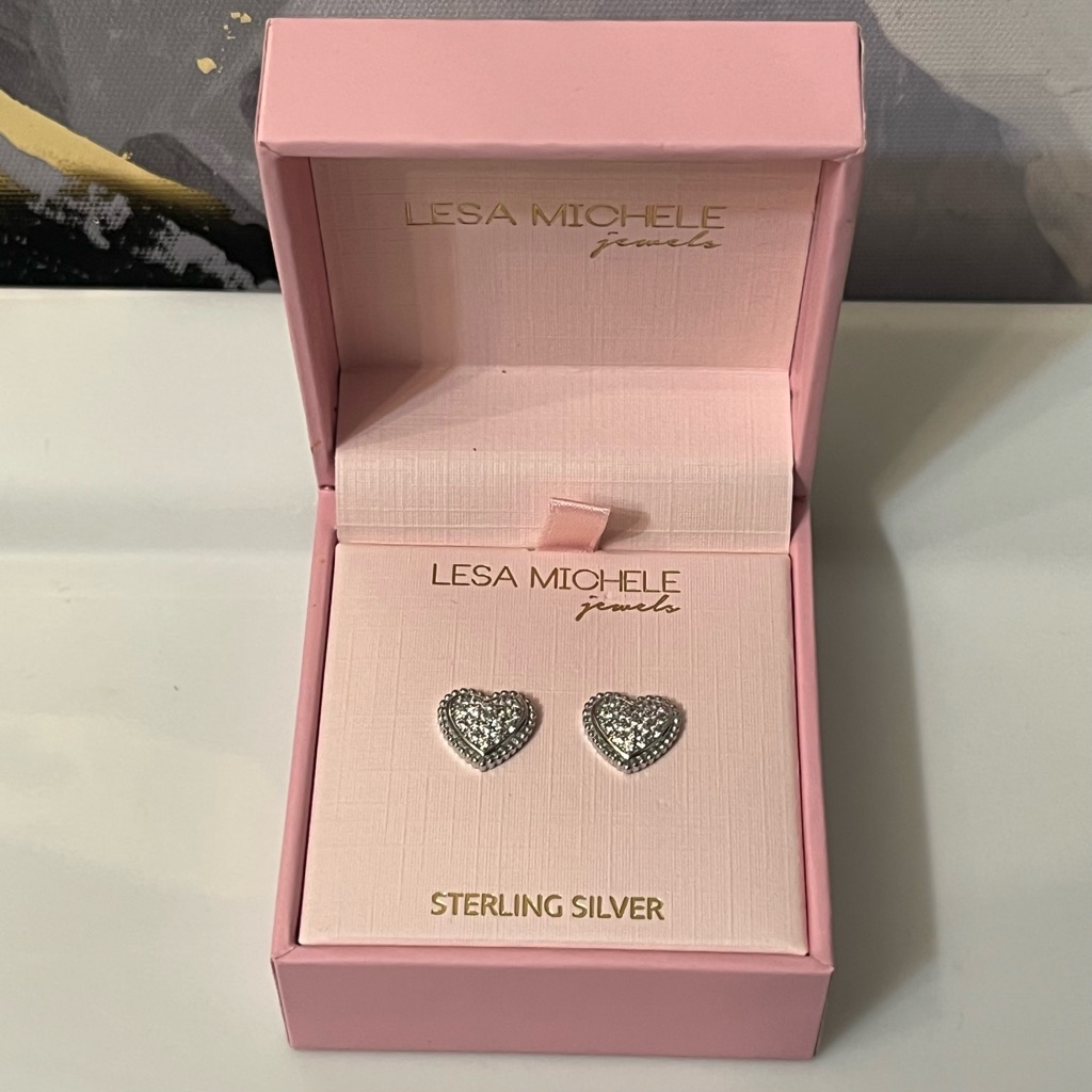 Nib Lesa Michele Sterling Silver Heart Earrings In Silver Tone